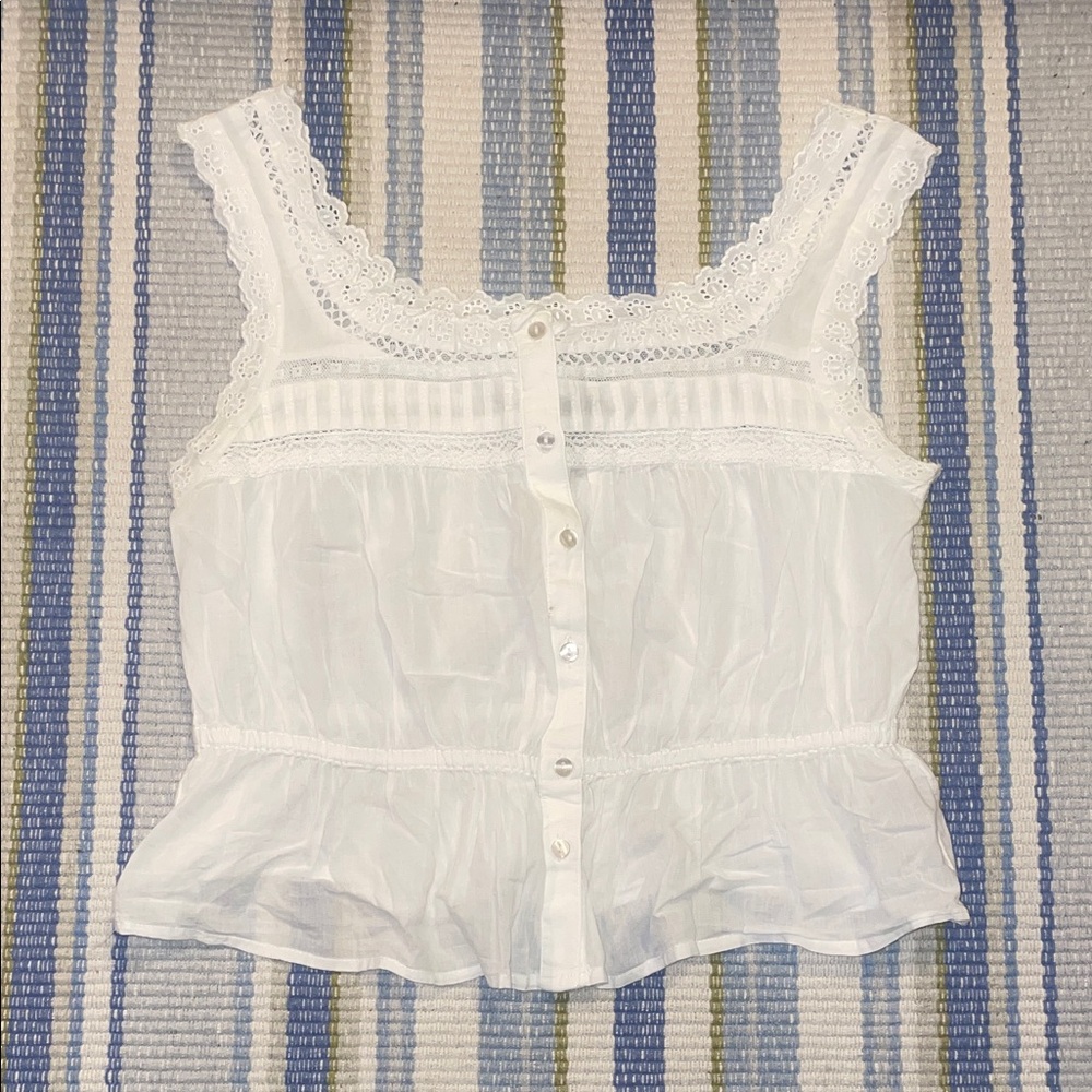 GAP White Button-Down Blouse with Lace Detail